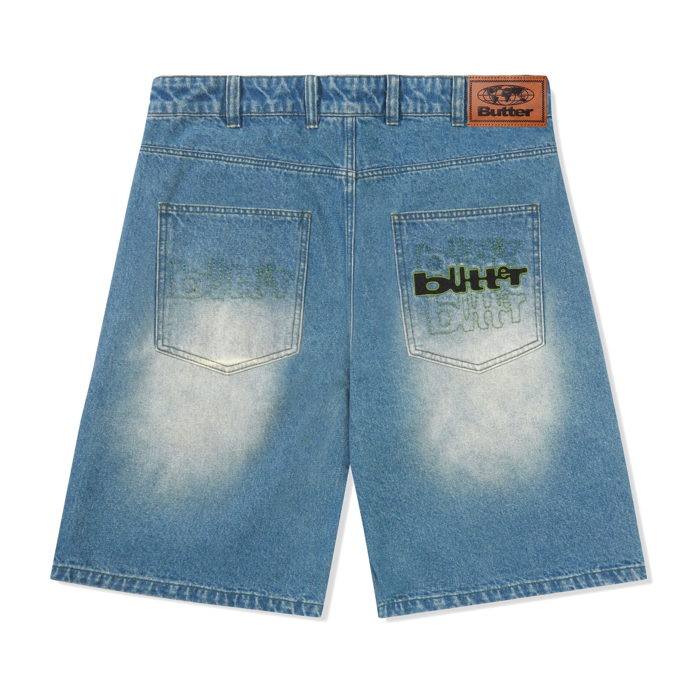 Butter Goods Warped Denim Shorts - Washed Mid Blue