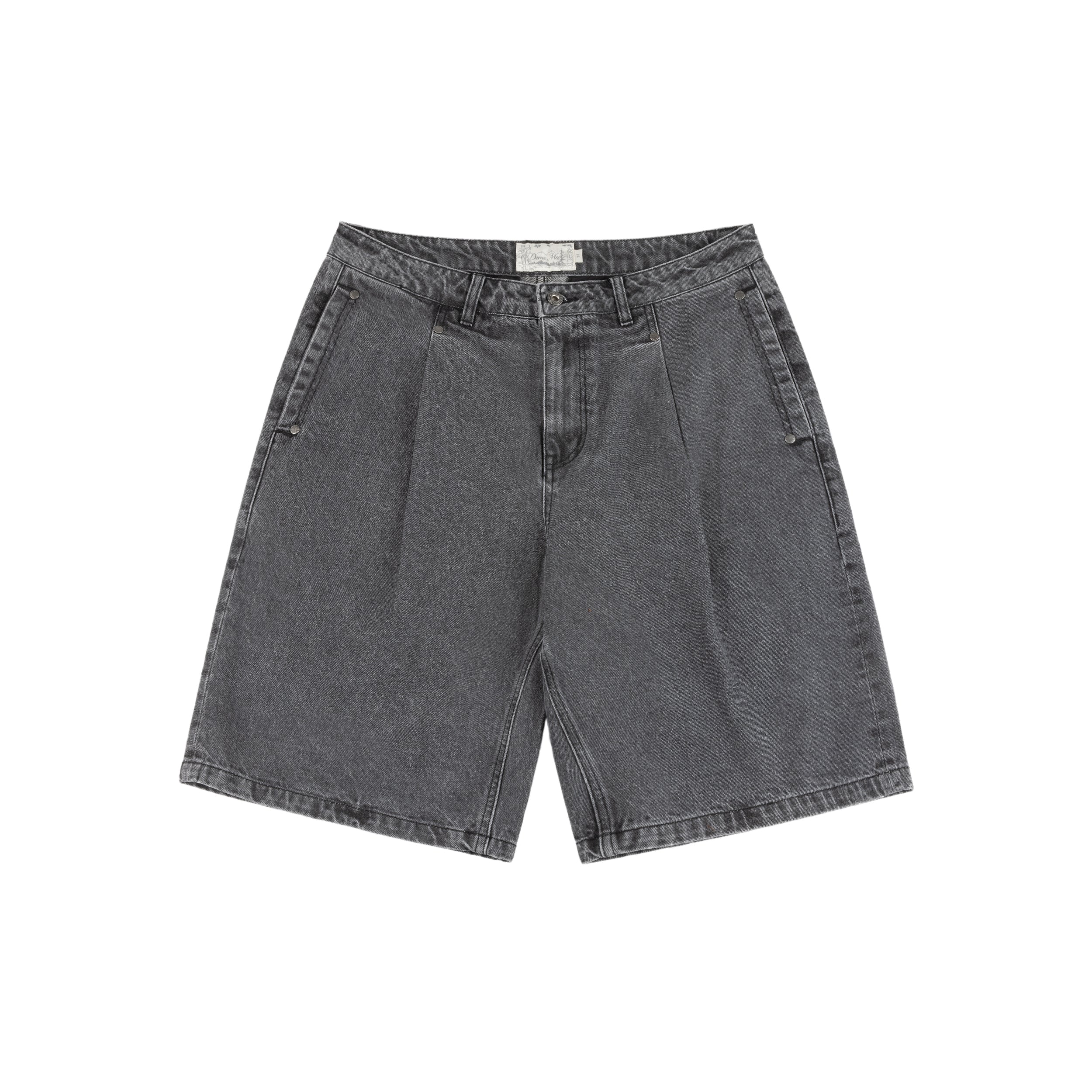 Dime Pleated Denim Shorts - Faded Black