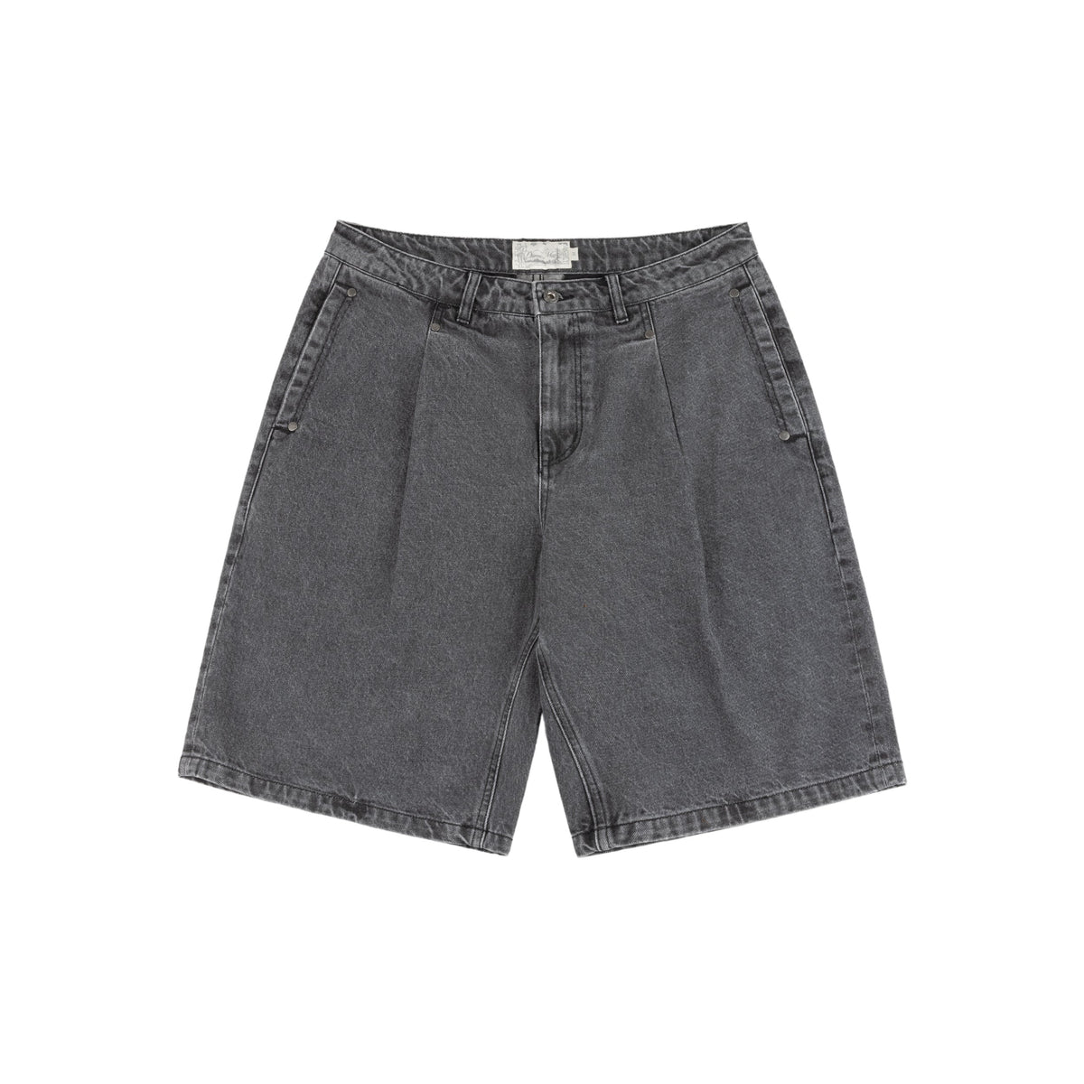 Dime Pleated Denim Shorts - Faded Black